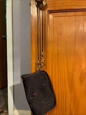 Canvas Crossbody Purse in Dark Brown - With Hearts Unbranded